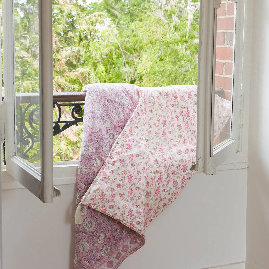 Courtepointe réversible Rose/Lilas