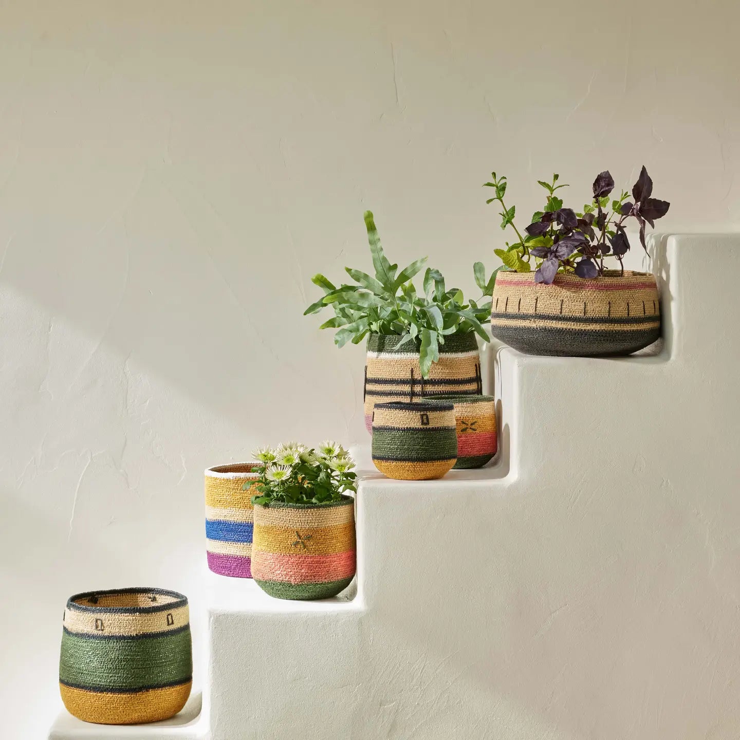 Panier-cache-pot lilas/naturel/vert