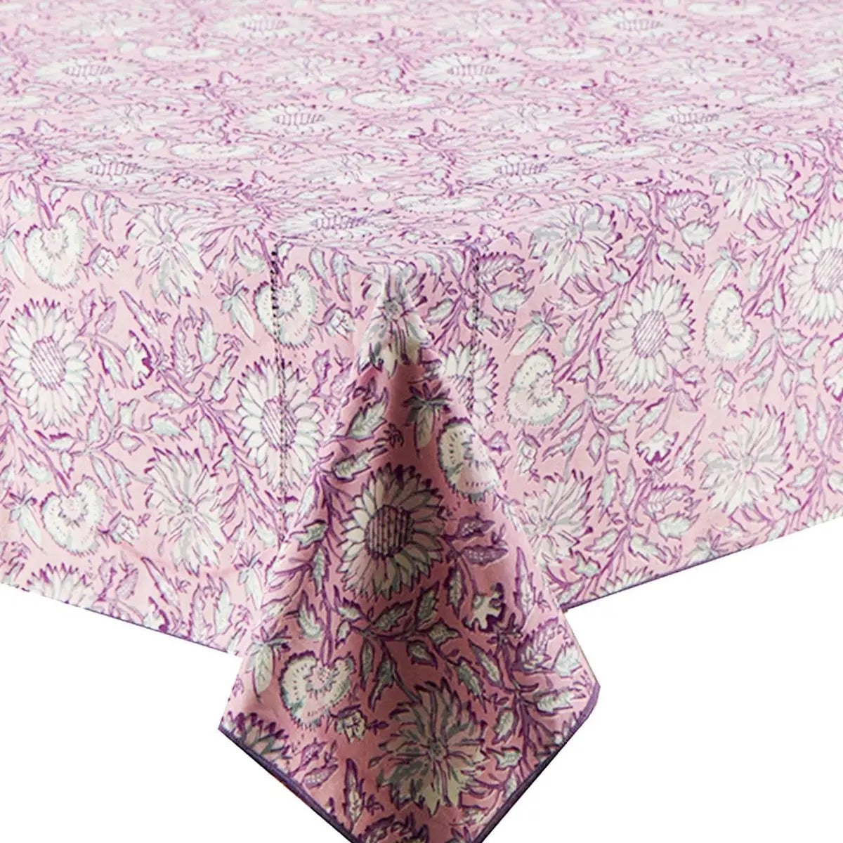Nappe fleurie CARLA - Rose/Blanc
