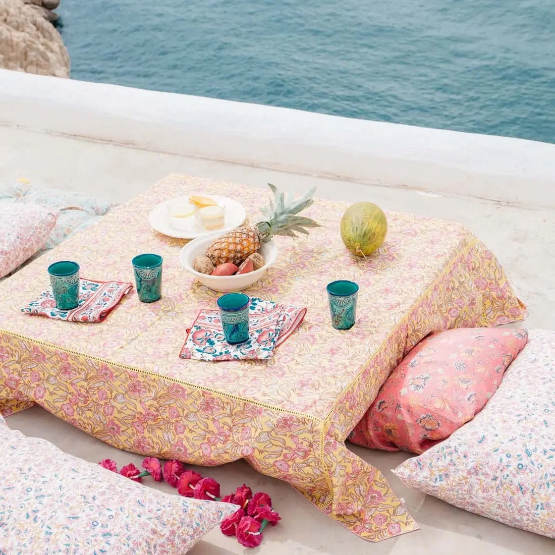 Nappe fleurie CARLA - Jaune/Rose