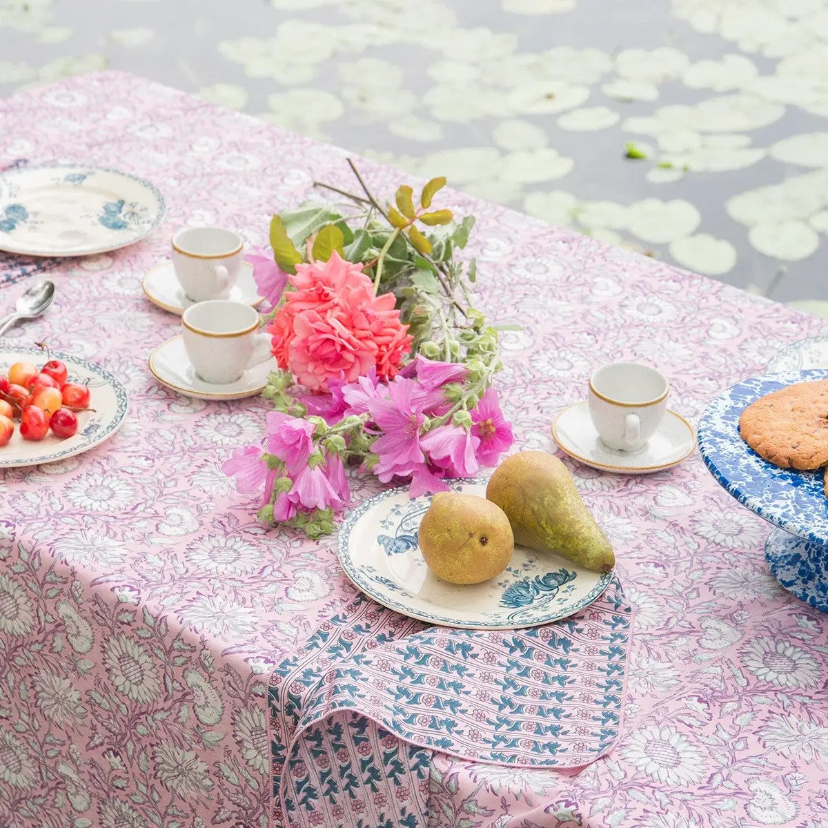 Nappe fleurie CARLA - Rose/Blanc