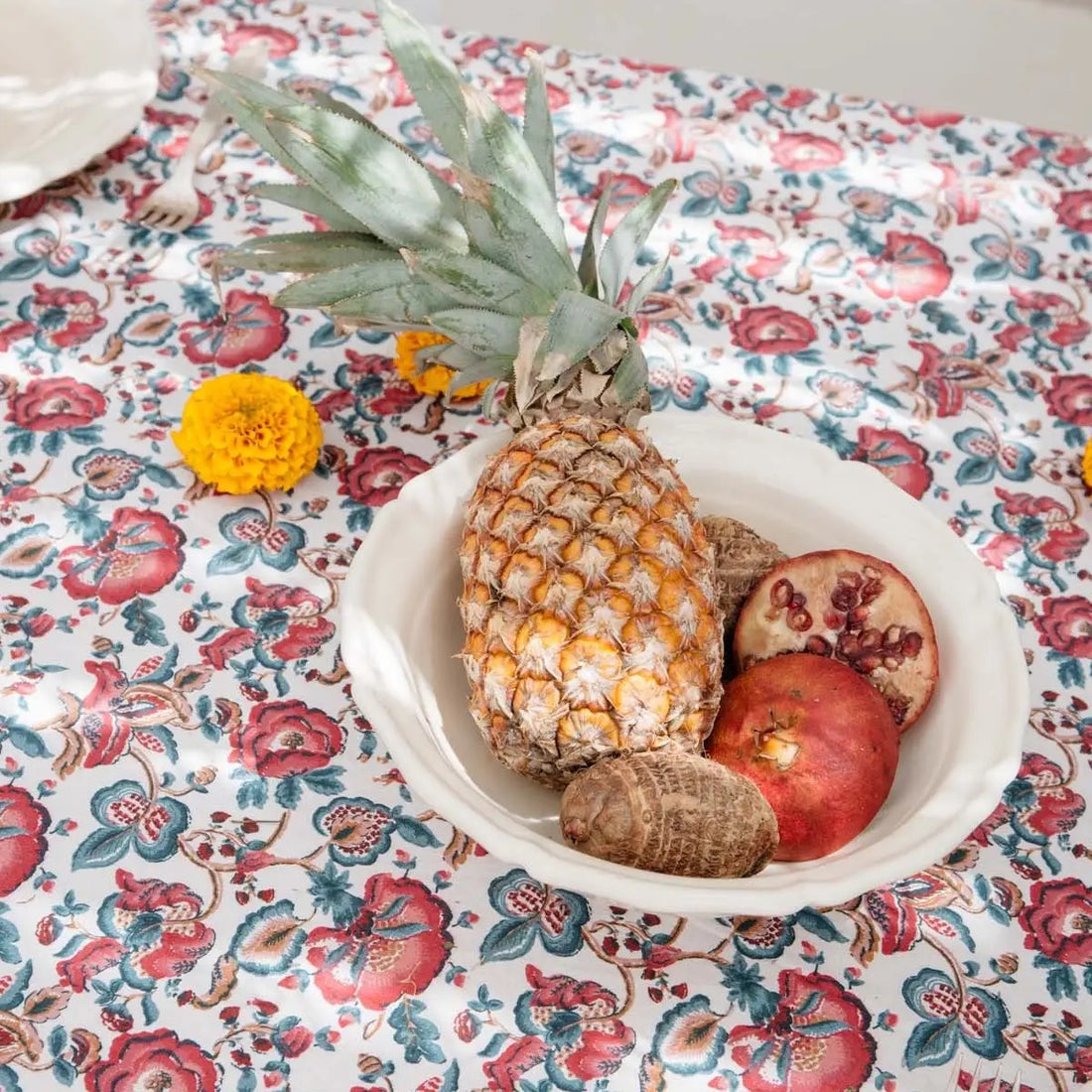 Nappe fleurie CARLA - Blanc/Rose/Vert