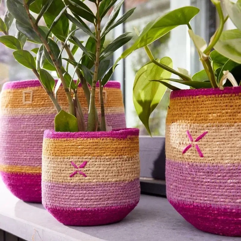 Panier-cache-pot violine/ocre