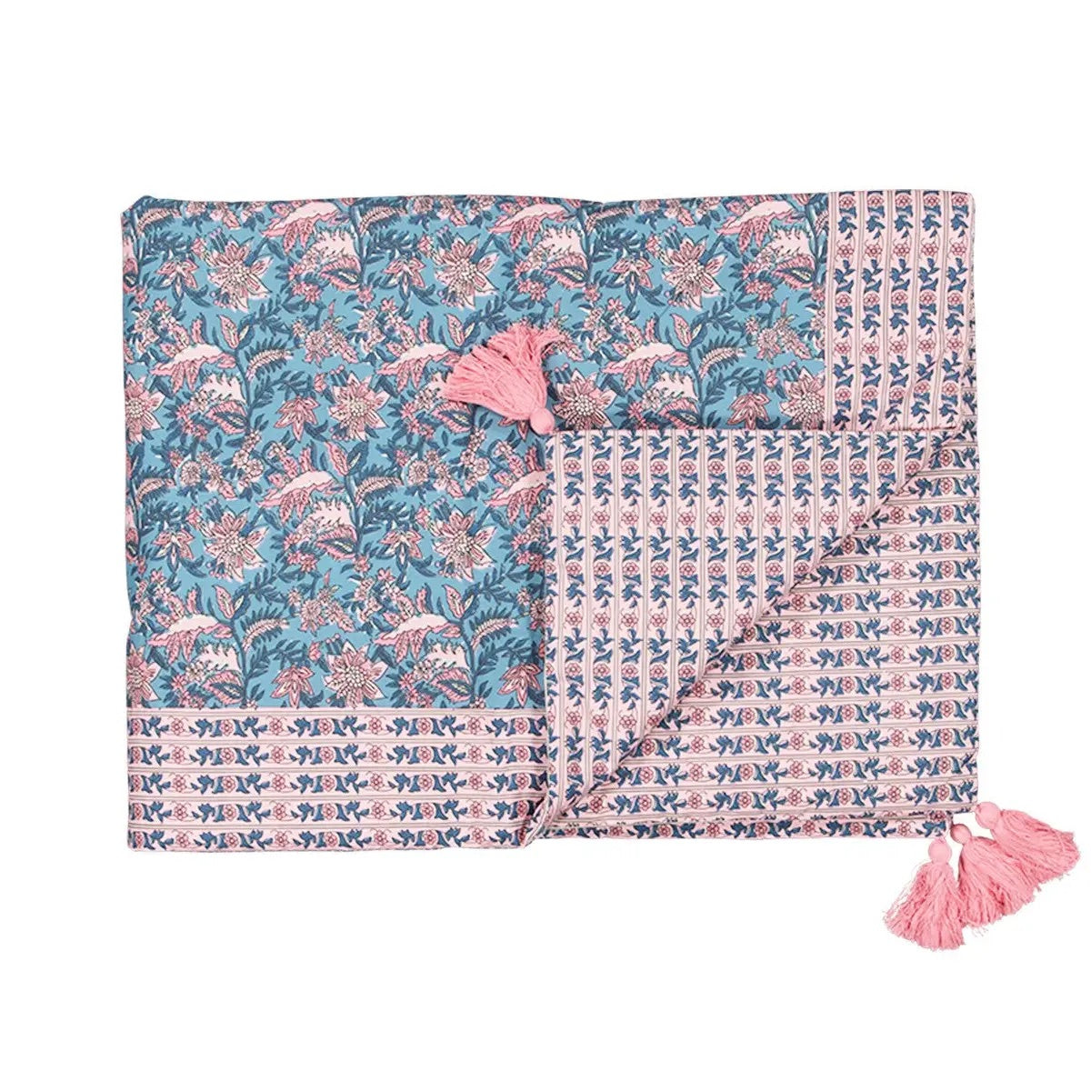 Courtepointe réversible Turquoise/Rose