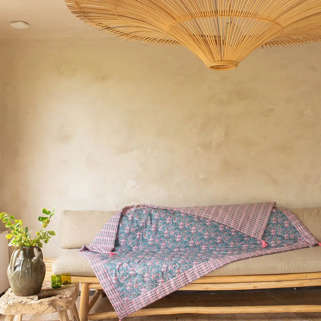 Courtepointe réversible Turquoise/Rose