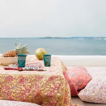 Nappe fleurie CARLA - Jaune/Rose