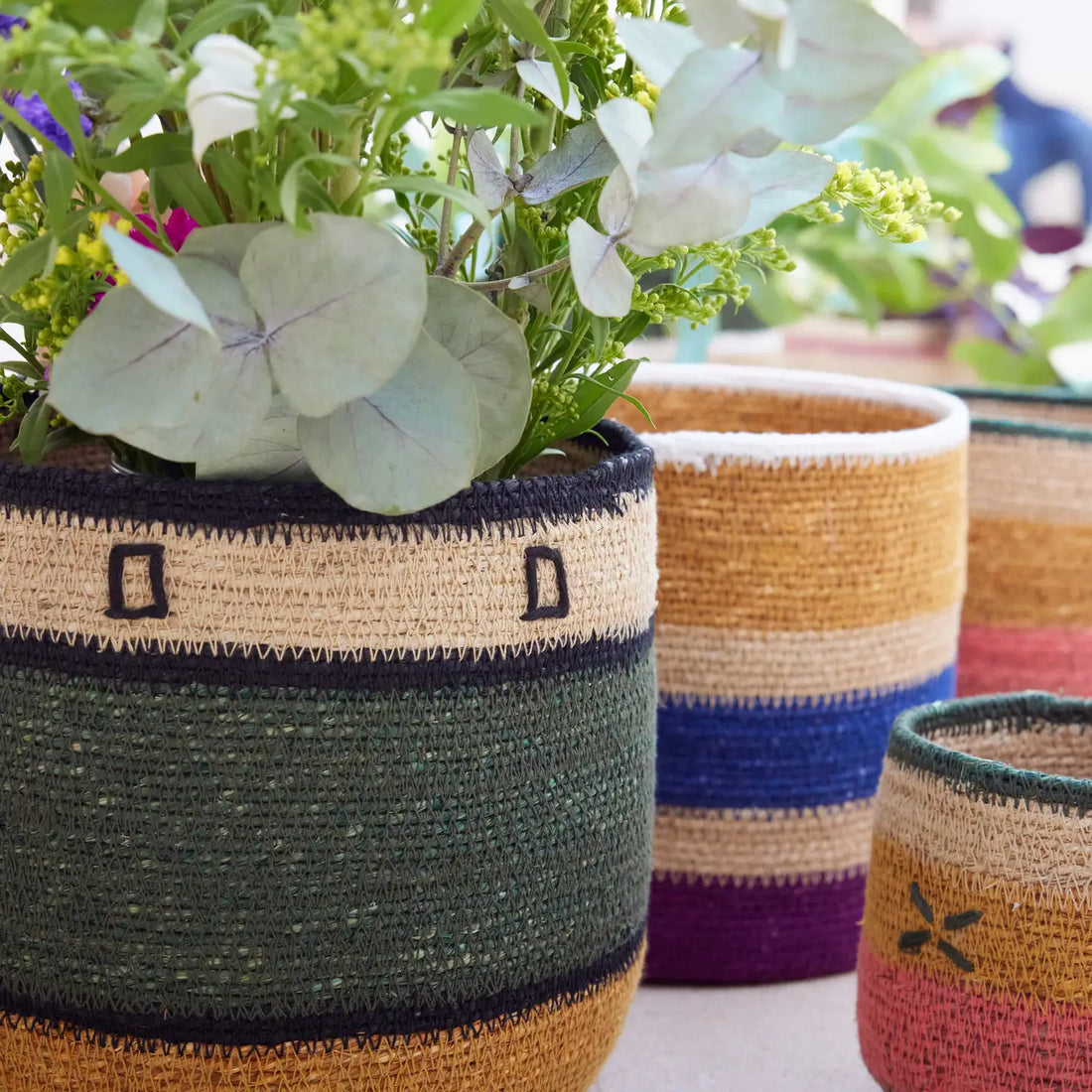 Panier-cache-pot ocre/vert (L)