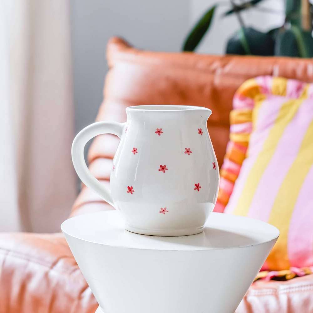 Pichet céramique "Fleurs roses"