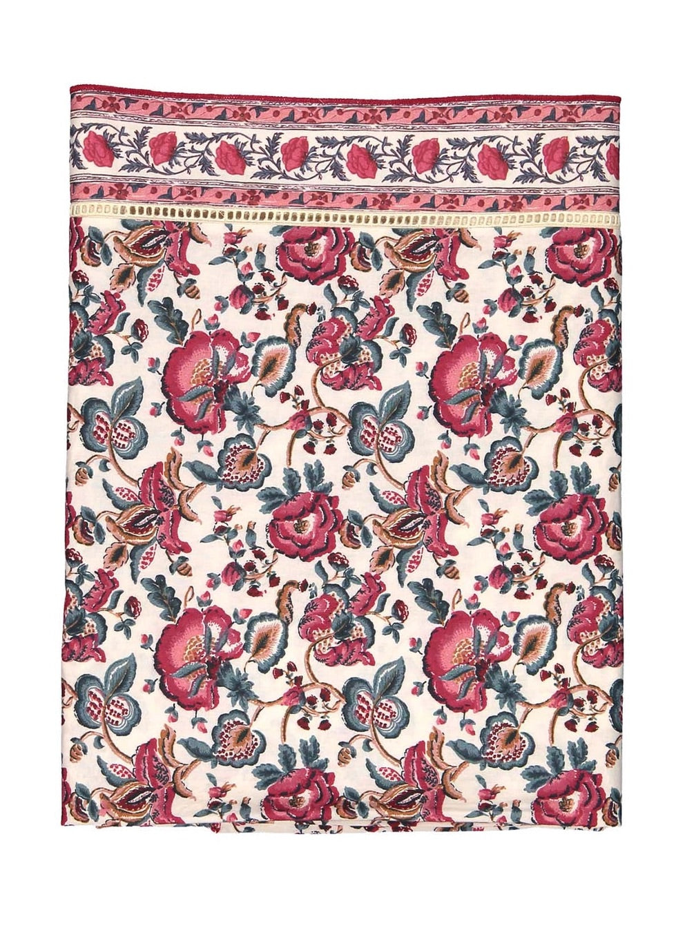 Nappe fleurie CARLA - Blanc/Rose/Vert