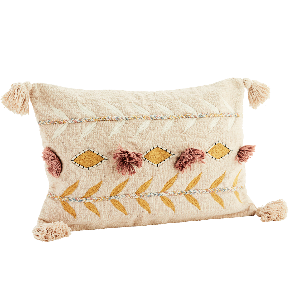 Coussin brodé coton/laine Beige Rosé
