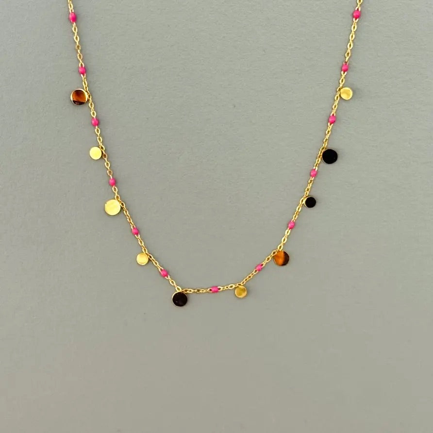 Collier Pastilles Or/Perles roses
