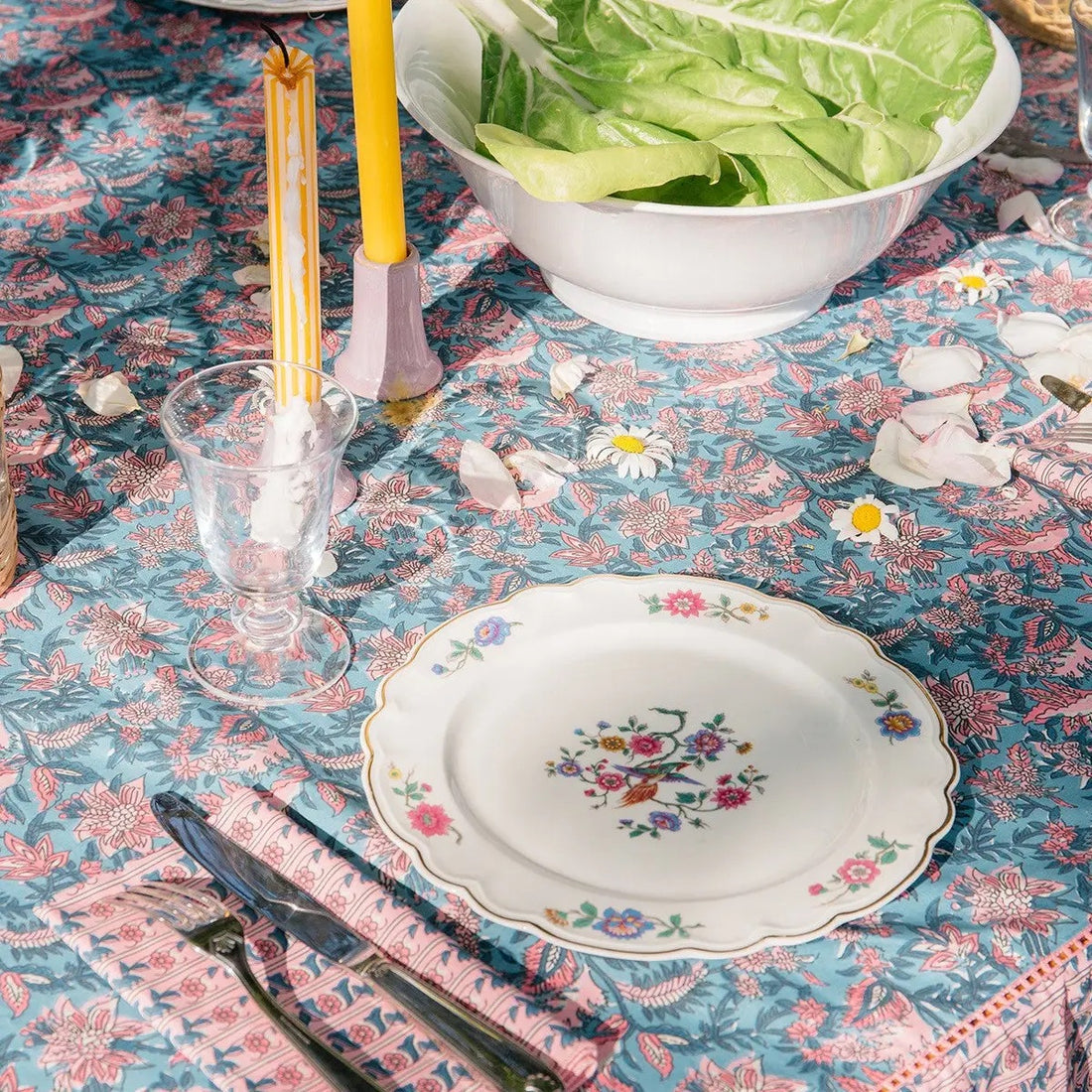 Nappe fleurie CARLA - Bleu/Rose
