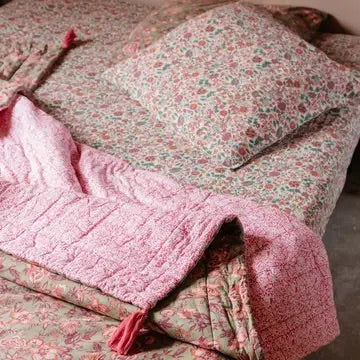 Courtepointe réversible Vert Kaki/Rose - 90 x 120