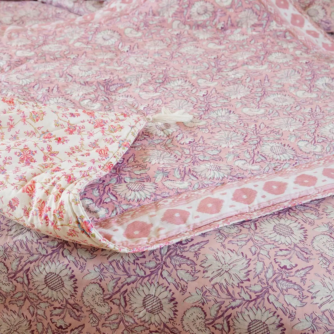 Courtepointe réversible Rose/Lilas