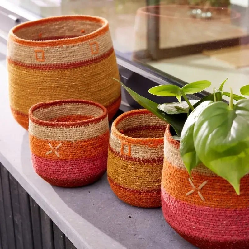 Panier-cache-pot orange/ocre (L)