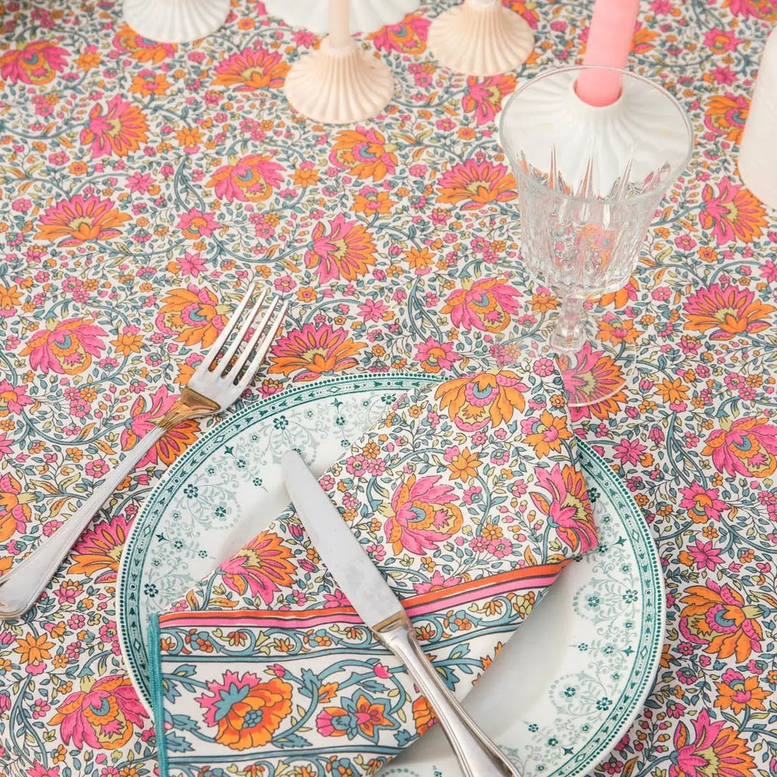 Nappe fleurie CARLA - Rose/Orange