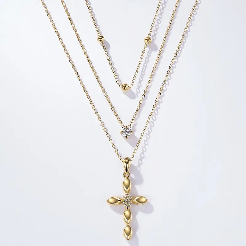 Collier triple chaînes  CROIX