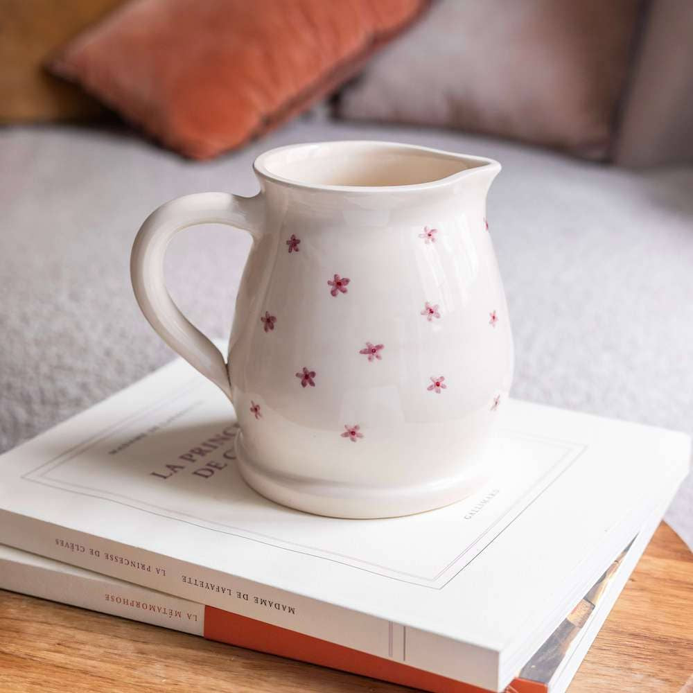 Pichet céramique "Fleurs roses"