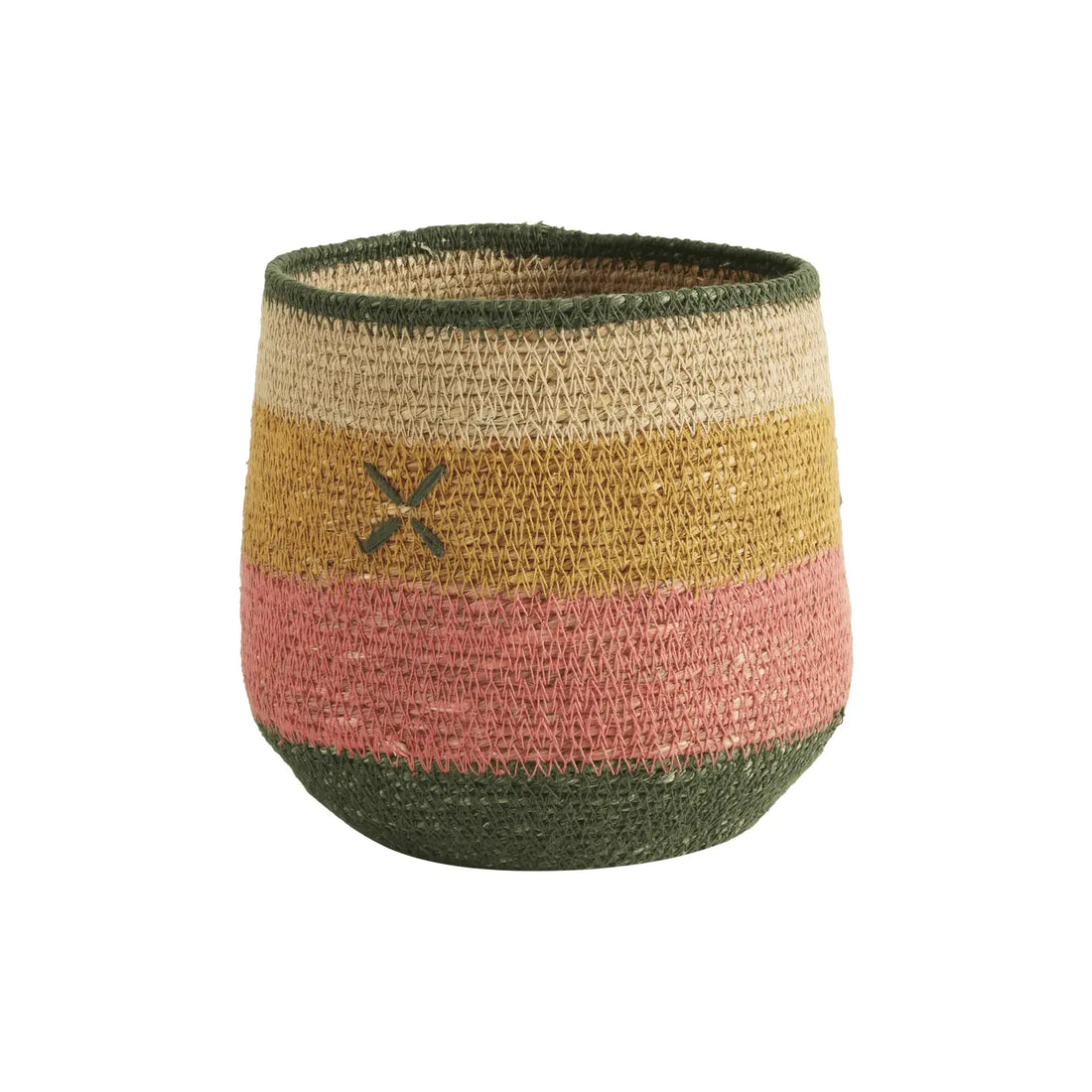 Panier-cache-pot vert/rose/ocre