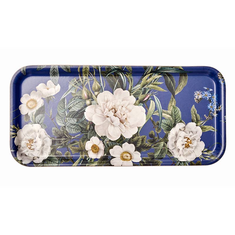 Plateau rectangulaire &quot;JARDIN BLEU&quot; 32x15cm