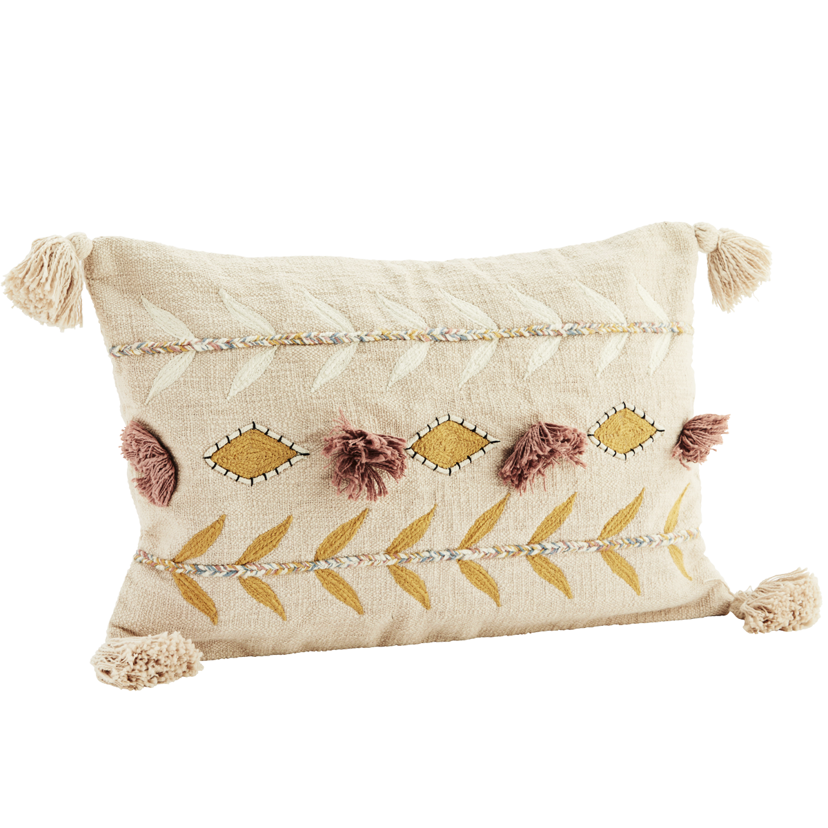 Coussin brodé coton/laine Beige Rosé